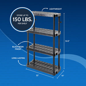 Gracious Living 4 Shelf Adjustable Height Ventilated Medium Duty Storage, Black