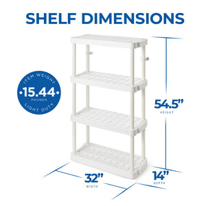 Gracious Living 4 Shelf Adjustable Height Ventilated Medium Duty Storage, White
