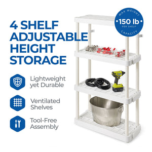 Gracious Living 4 Shelf Adjustable Height Ventilated Medium Duty Storage, White