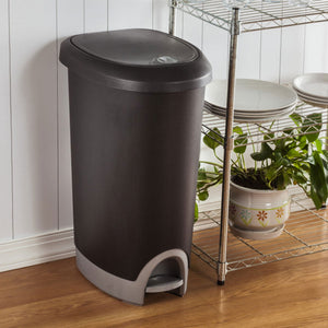 Sterilite 12.6 Gallon Locking Lid Step On Kitchen Wastebasket Trashcan, 2 Pack
