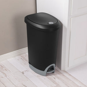 Sterilite 12.6 Gallon Locking Lid Step On Kitchen Wastebasket Trashcan, 2 Pack