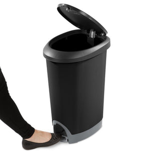 Sterilite 12.6 Gallon Locking Lid Step On Kitchen Wastebasket Trashcan, 2 Pack