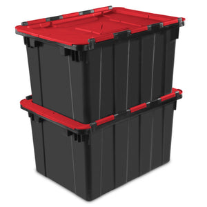 Sterilite 12 Gallon Hinged Lid Industrial Tote, Stackable Storage Bin, 18 Pack