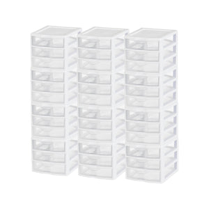 Sterilite ClearView Plastic Small 3 Drawer Desktop Storage Unit, White, 12 Pack