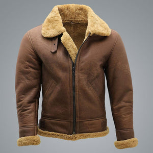 Men’s Brown B3 Shearling Sheepskin WW2 Bomber Leather Flying Aviator Jacket