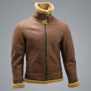 Men’s Brown B3 Shearling Sheepskin WW2 Bomber Leather Flying Aviator Jacket