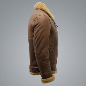 Men’s Brown B3 Shearling Sheepskin WW2 Bomber Leather Flying Aviator Jacket