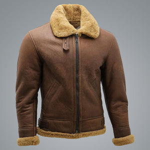 Men’s Brown B3 Shearling Sheepskin WW2 Bomber Leather Flying Aviator Jacket