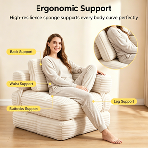 Boneless Foldable Floor Sofa Bed with Armrest & Pillows