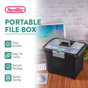 Sterilite Portable Lockable File Box w/ Extra Compartment & Handle (4 Pack)