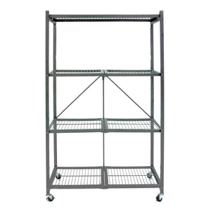 Origami 4 Tier Multipurpose Folding Storage Organizing Rack with Wheels, Gray