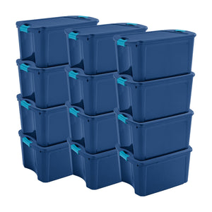 Sterilite 18 Gal Latch and Carry, Stackable Storage Bin w/ Latching Lid, 12 Pack