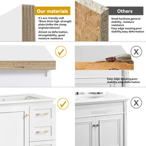 30" White Bathroom Vanity with Abundant Storage