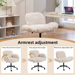 Swivel Chair With Adjustable Armrests And Wheels For Home Office - Beige