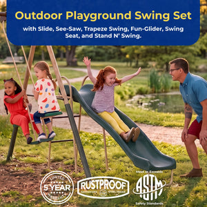 XDP Recreation Deerfield Playground Swing Set, Super Disc, Slide, Glider & Swing