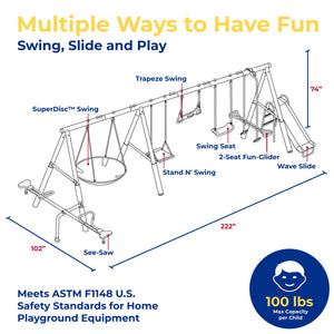 XDP Recreation Deerfield Playground Swing Set, Super Disc, Slide, Glider & Swing