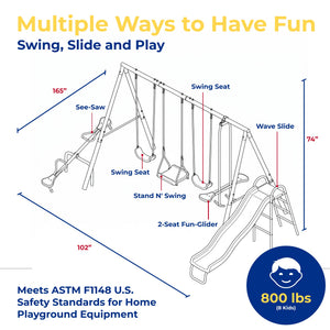 XDP Recreation Crestview Outdoor Swing Set w/ Slide, Glider, 3 Swings, & See Saw