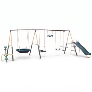 XDP Recreation Deerfield Playground Swing Set, Super Disc, Slide, Glider & Swing