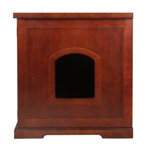 Merry Products Pet Cat Washroom Bench with Removable Partition Wall, Walnut