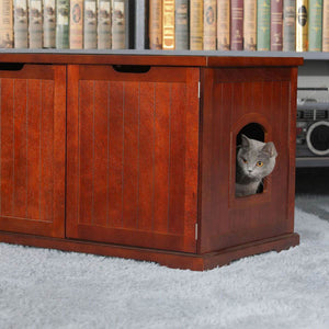 Merry Products Pet Cat Washroom Bench with Removable Partition Wall, Walnut