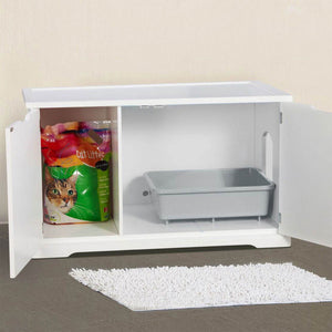 Merry Products Pet Cat Washroom Bench Box with Removable Partition Wall, White