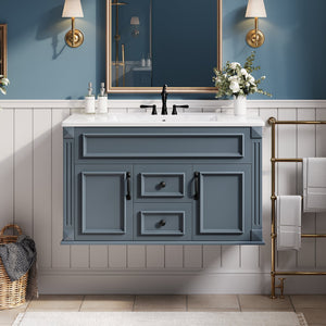 36 Inch Wall Mounted Bathroom Cabinet with Ceramic Sink and Drawers