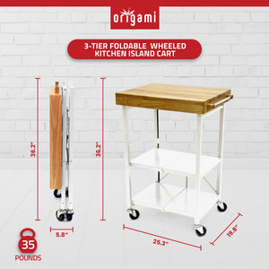 Origami RBT Fully Stainless Steel Foldable Kitchen Cart with 4 Wheels, White