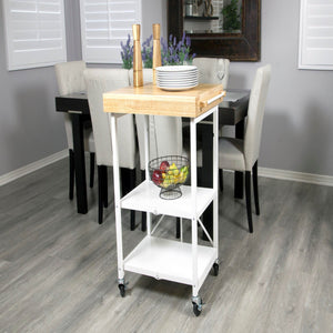 Origami RBT Fully Stainless Steel Foldable Kitchen Cart with 4 Wheels, White