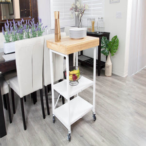 Origami RBT Fully Stainless Steel Foldable Kitchen Cart with 4 Wheels, White