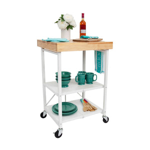 Origami RBT Fully Stainless Steel Foldable Kitchen Cart with 4 Wheels, White