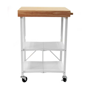 Origami RBT Fully Stainless Steel Foldable Kitchen Cart with 4 Wheels, White