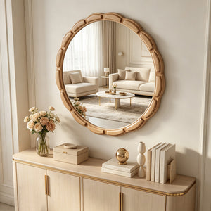 Round Solid Wood Wall Mirror - 31.5" Rustic Farmhouse