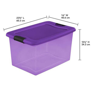 Sterilite 64 Quart Latching Plastic Storage Container Bin in Purple (18 Pack)