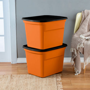 Sterilite 18 Gallon Orange Plastic Storage Container Bin Tote with Lid (16 Pack) - TRAPSKI
