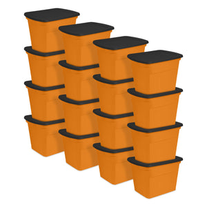 Sterilite 18 Gallon Orange Plastic Storage Container Bin Tote with Lid (16 Pack) - TRAPSKI