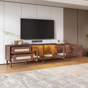 TV Stand With 3 Cabinets & 2 Drawers, LED Light Media Console For TVs Up To 80" - Dark Brown
