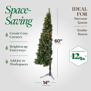 Home Heritage Half Pine 5' Pre-Lit Artificial Christmas Tree, 100 Warm White LED