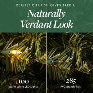 Home Heritage Half Pine 5' Pre-Lit Artificial Christmas Tree, 100 Warm White LED