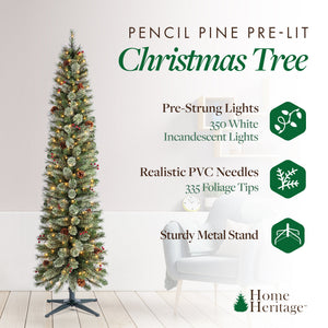 Home Heritage Stanley 7' Pre-Lit Artificial Christmas Tree, Pine Cones & Berries