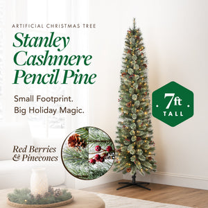 Home Heritage Stanley 7' Pre-Lit Artificial Christmas Tree, Pine Cones & Berries