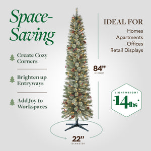 Home Heritage Stanley 7' Pre-Lit Artificial Christmas Tree, Pine Cones & Berries