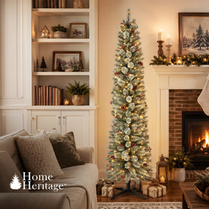Home Heritage Stanley 7' Pre-Lit Artificial Christmas Tree, Pine Cones & Berries