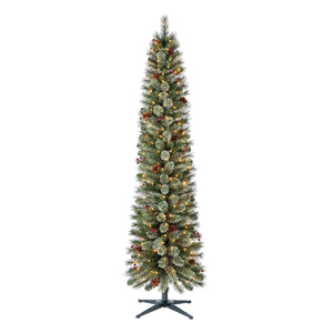 Home Heritage Stanley 7' Pre-Lit Artificial Christmas Tree, Pine Cones & Berries