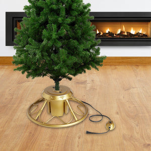 Home Heritage 1-1.75" Artificial Christmas Tree Base Rotating Metal Stand, Gold