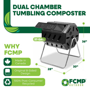 FCMP Outdoor 37 Gallon Elevated Dual Chamber Tumbling Garden Composter Bin,Black