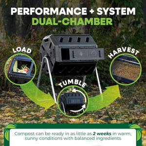 FCMP Outdoor 37 Gallon Elevated Dual Chamber Tumbling Garden Composter Bin,Black