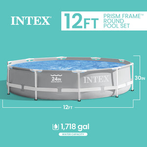 Intex 12 foot x 30 inch Prism Frame Round Above Ground Swimming Pool, (No Pump)