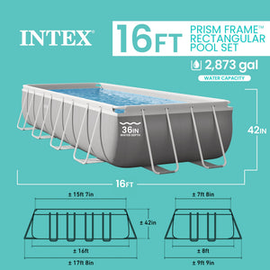 Intex 16ft x 3.5ft Above Ground Rectangular Frame Swimming Pool Set & Skimmer