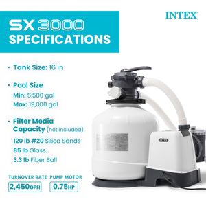 Intex 26651EG 3,000 GPH Above Ground Pool Sand Filter Pump with Automatic Timer