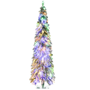 6Ft Prelit Pencil Artificial Christmas Tree with Snow-Flocked Branches - White